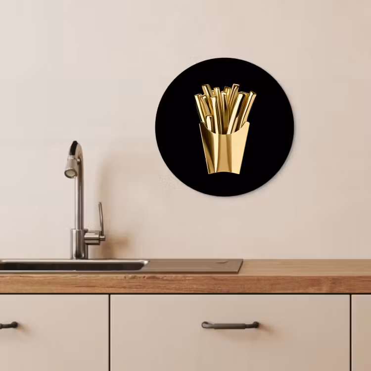 Quadro rotondo - Patatine fritte - Oro - Cromo - Cibo — 4