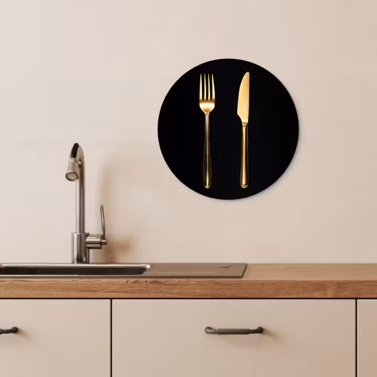 Quadro rotondo - Posate - Oro - Coltello - Forchetta — 4