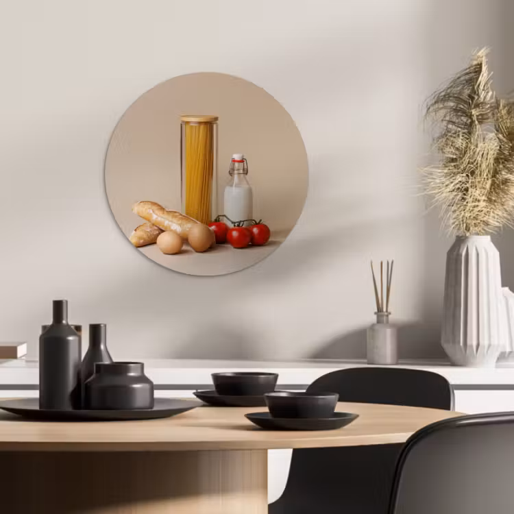 Quadro rotondo - Spaghetti - Latte - Pomodori - Uova - Pane — 3