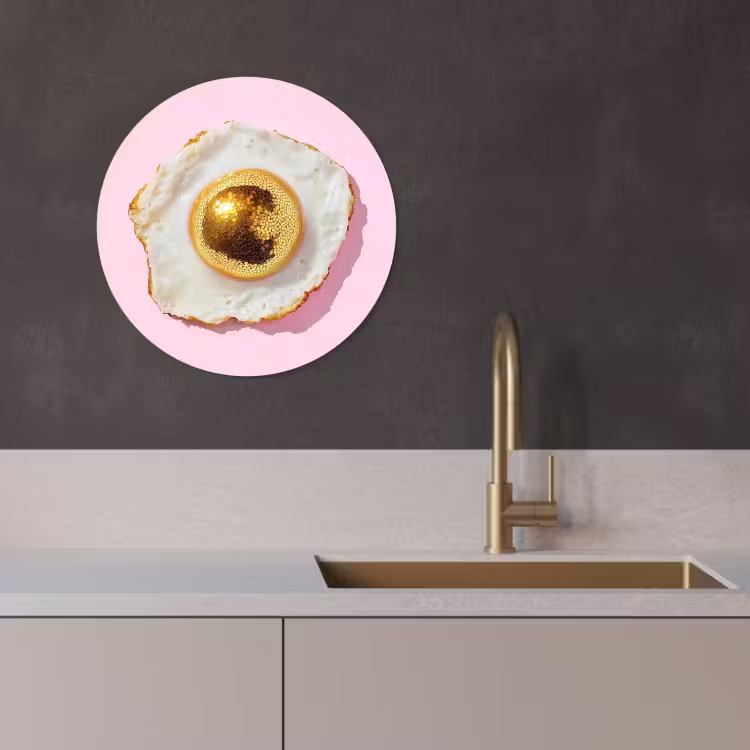 Quadro rotondo - Uovo - Discoteca - Colazione - Glitter — 2