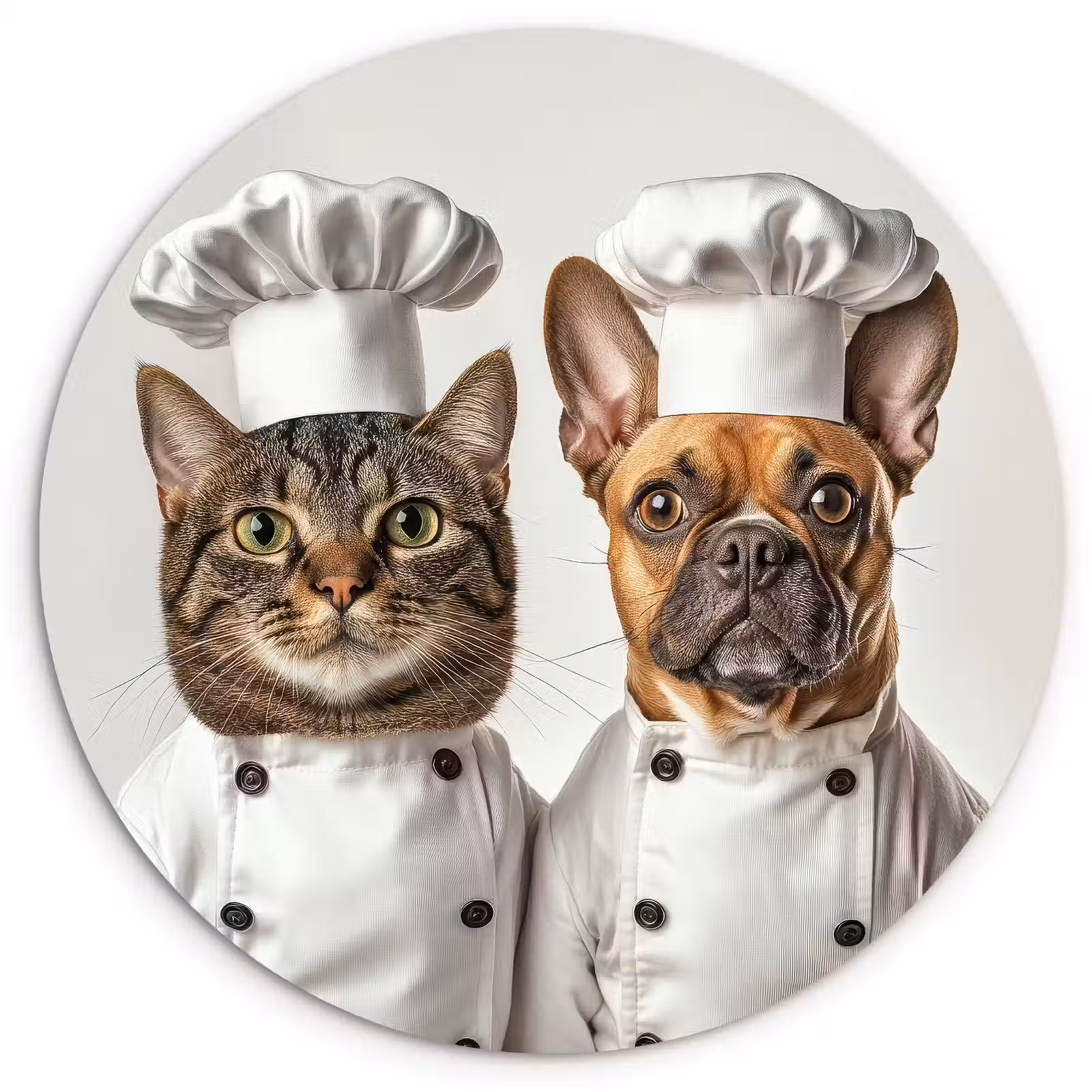 Quadro rotondo - Gatto - Cane - Vestiti da cuoco — 1