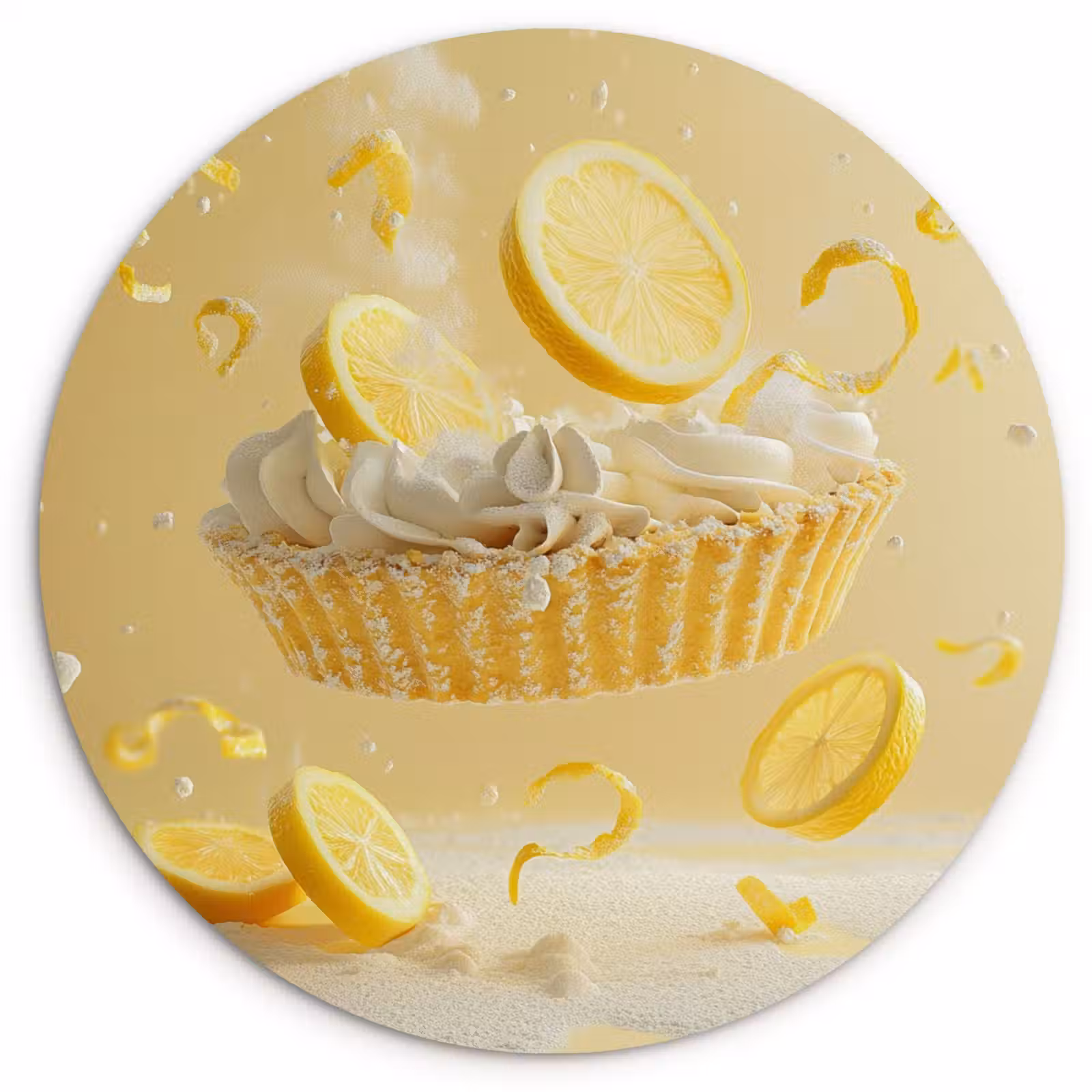 Quadro rotondo - Limone - Torta - Cibo - Giallo — 1
