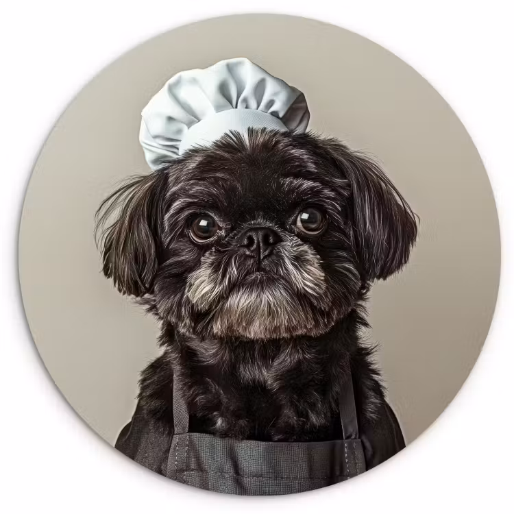 Quadro rotondo - Abbigliamento da cuoco - Nero - Cane — 1