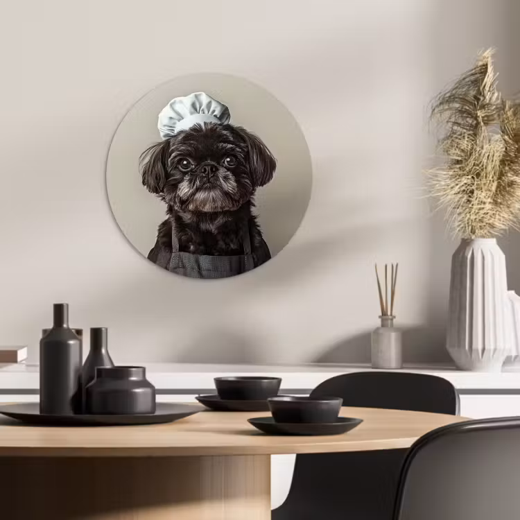 Quadro rotondo - Abbigliamento da cuoco - Nero - Cane — 2