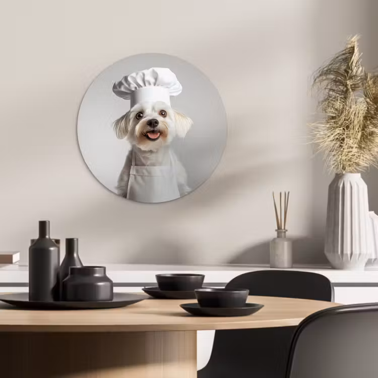 Quadro rotondo - Cane - Bianco - Cuoco — 3