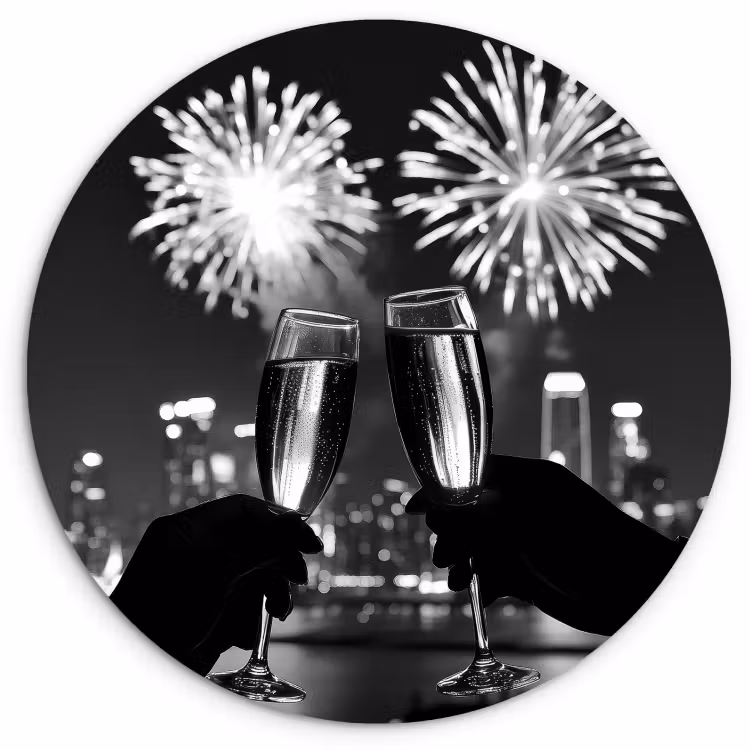Quadro rotondo - Fuochi d'artificio - Cin cin - Skyline - Champagne — 2