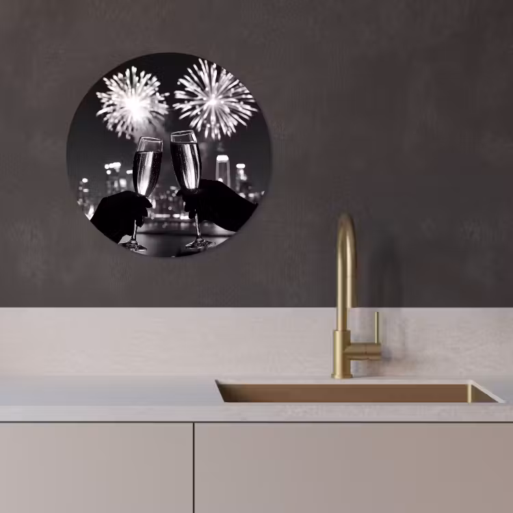 Quadro rotondo - Fuochi d'artificio - Cin cin - Skyline - Champagne — 3