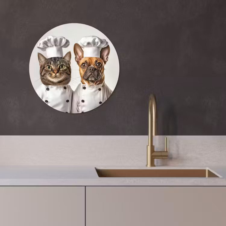 Quadro rotondo - Gatto - Cane - Vestiti da cuoco — 2