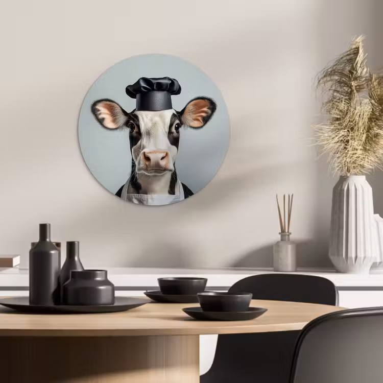 Quadro rotondo - Mucca - Nero - Bianco - Cuoco — 2
