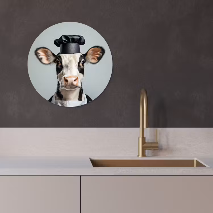 Quadro rotondo - Mucca - Nero - Bianco - Cuoco — 3