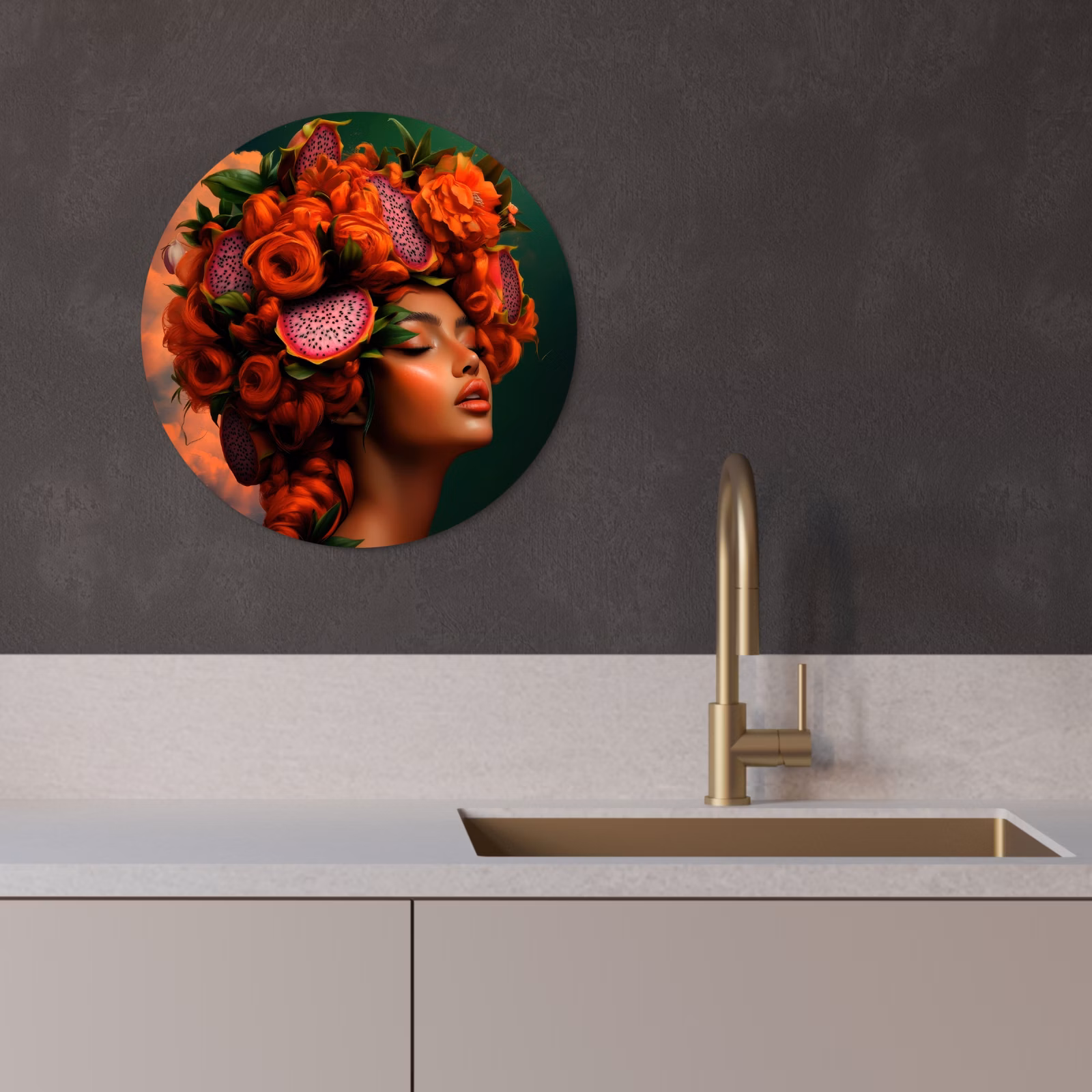 Quadro rotondo - Donna - Bevande alla frutta - Rose — 1