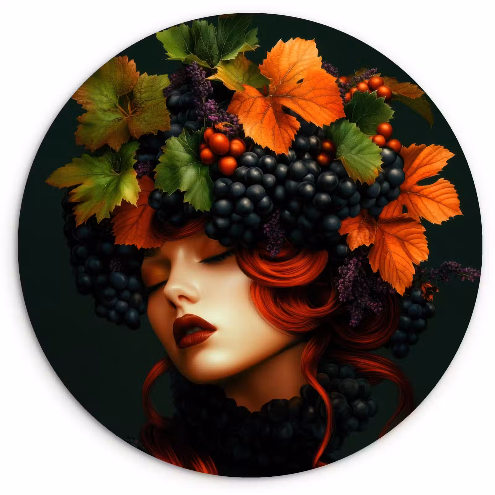 Quadro rotondo - Donna - Rosso - Verde - Uva — 1