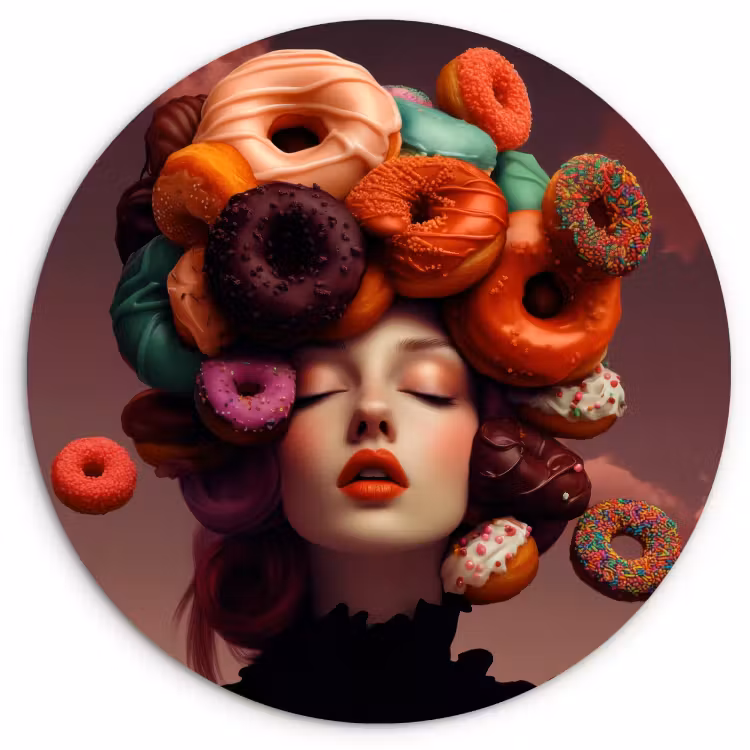 Quadro rotondo - Donna - Ciambelle - Colorate — 1