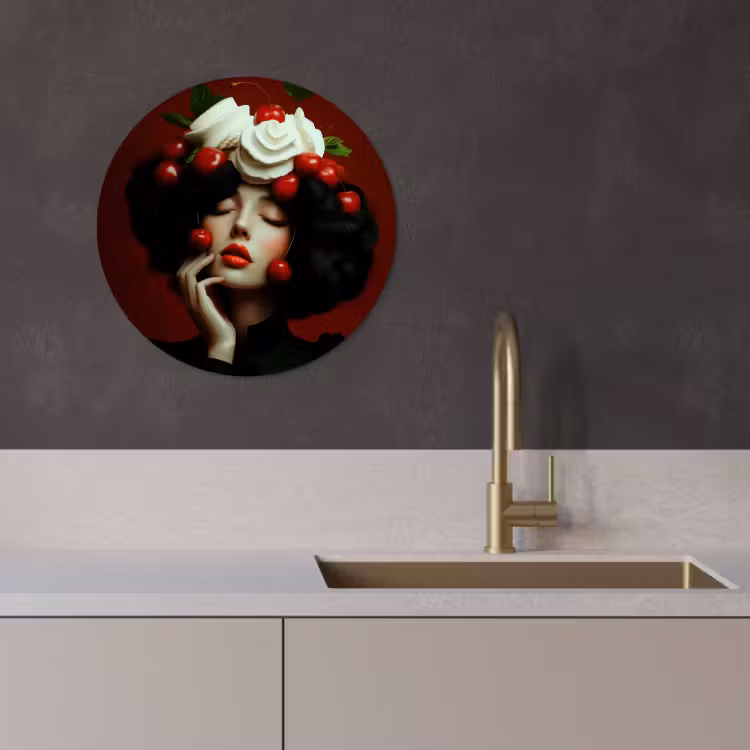 Quadro rotondo - Donna - Ciliegie - Panna montata — 2