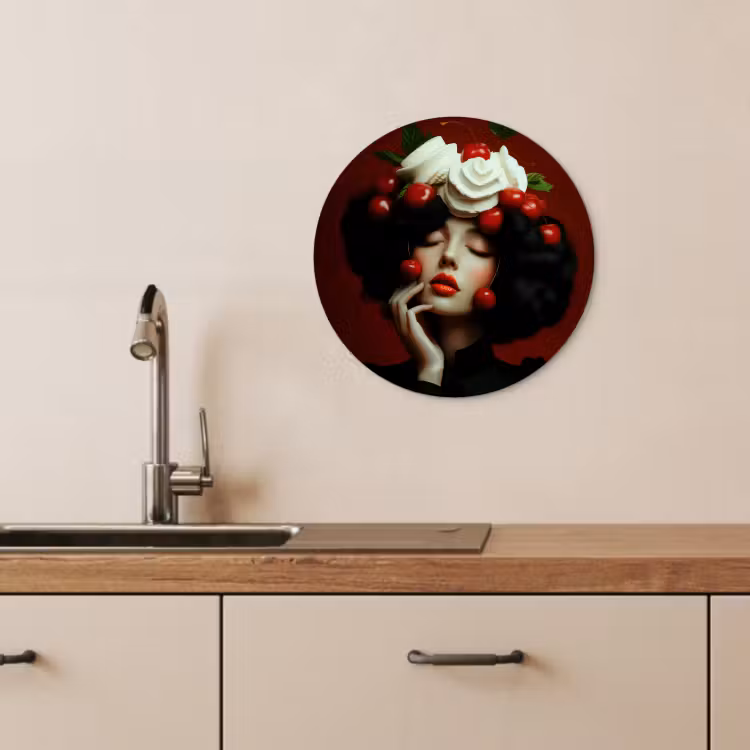 Quadro rotondo - Donna - Ciliegie - Panna montata — 3