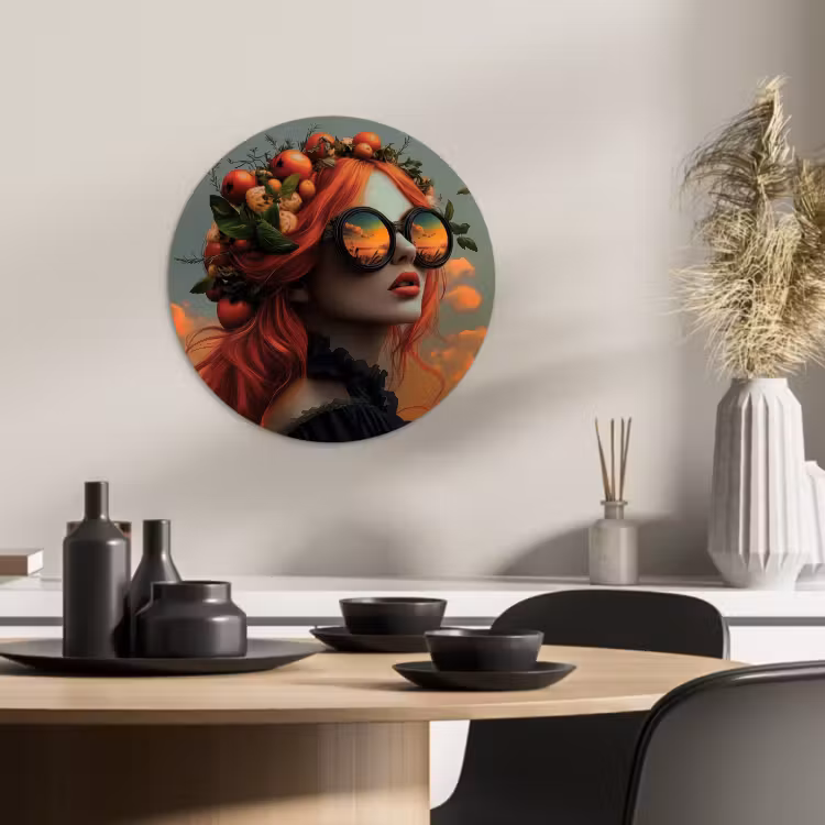 Quadro rotondo - Donna - Corona - Pomodoro - Bascilicum - Occhiali da sole — 1