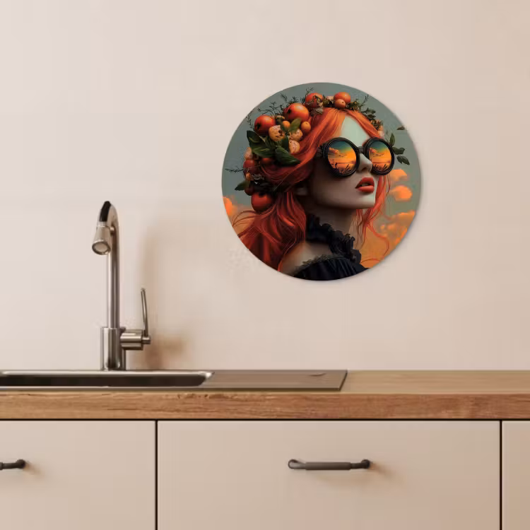 Quadro rotondo - Donna - Corona - Pomodoro - Bascilicum - Occhiali da sole — 3