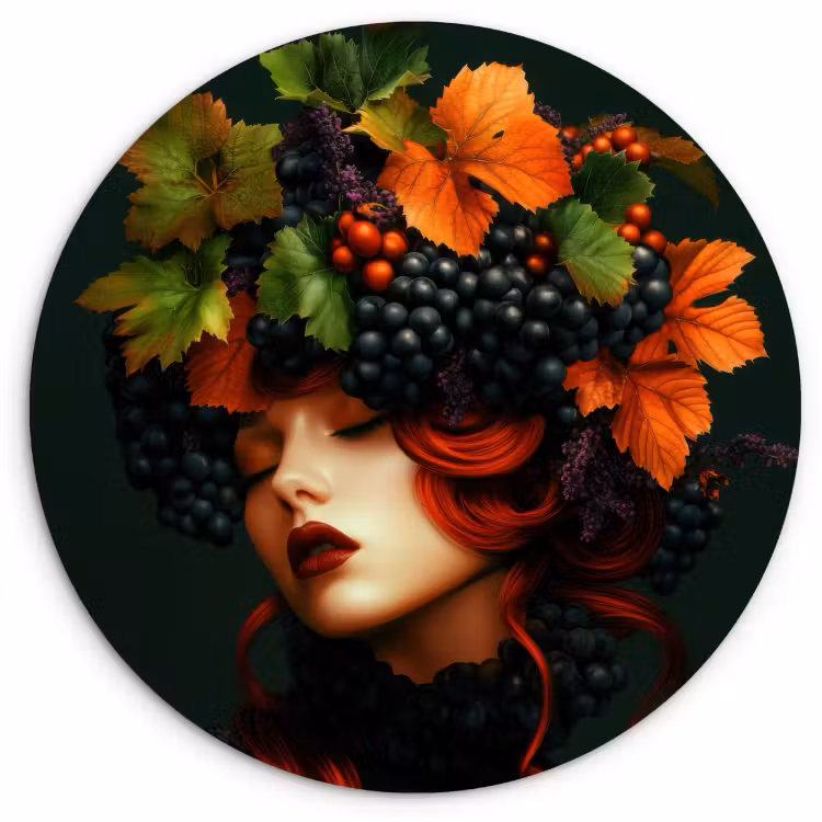 Quadro rotondo - Donna - Rosso - Verde - Uva — 1