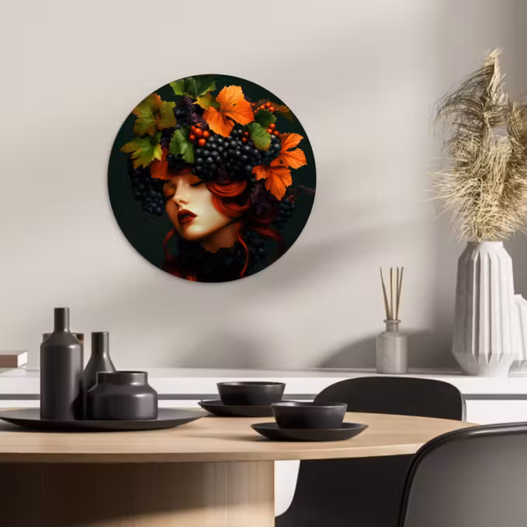 Quadro rotondo - Donna - Rosso - Verde - Uva — 2