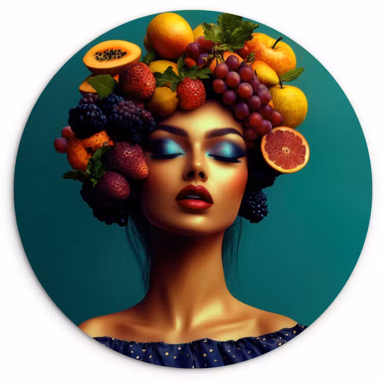 Quadro rotondo - Donna - Top con cappuccio - Tropicale - Frutta - Uva — 1