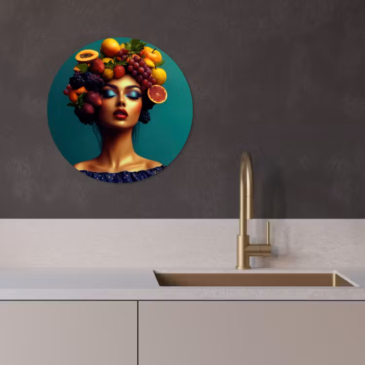 Quadro rotondo - Donna - Top con cappuccio - Tropicale - Frutta - Uva — 2