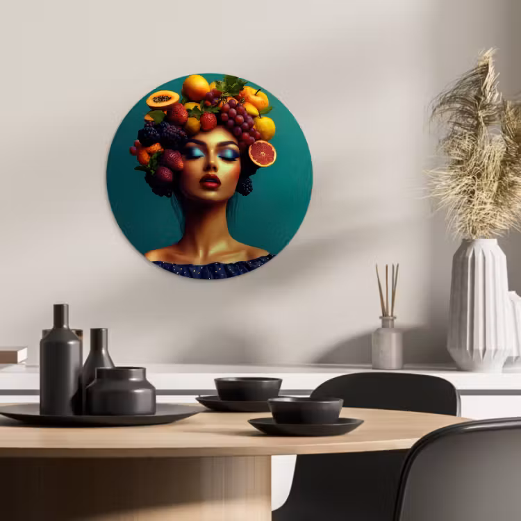 Quadro rotondo - Donna - Top con cappuccio - Tropicale - Frutta - Uva — 3