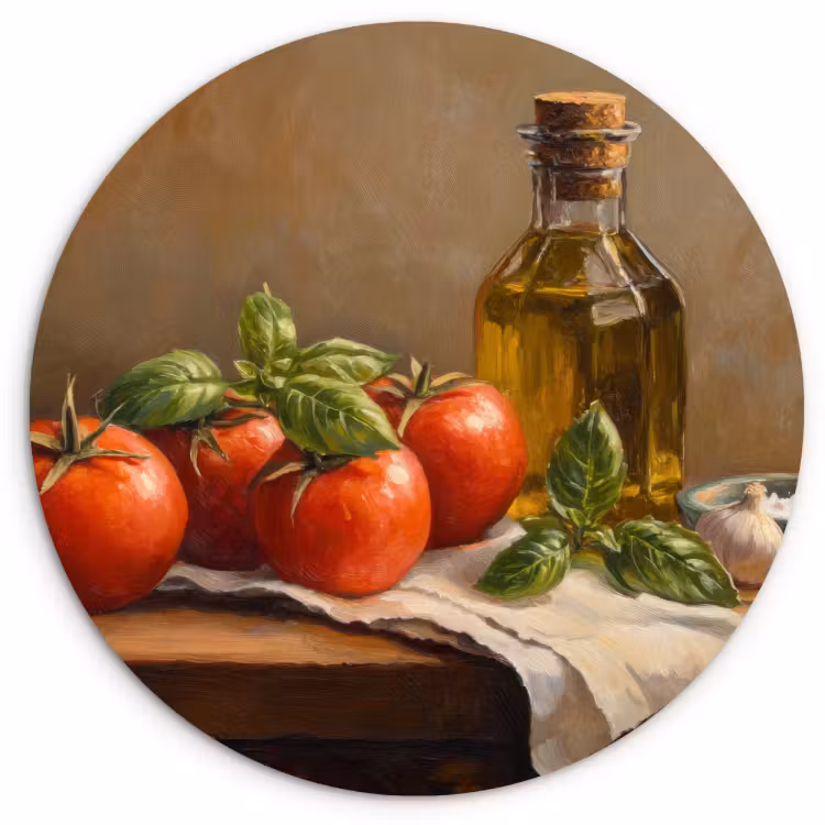 Quadro rotondo - Pomodori - Olio d'oliva - Natura morta — 1