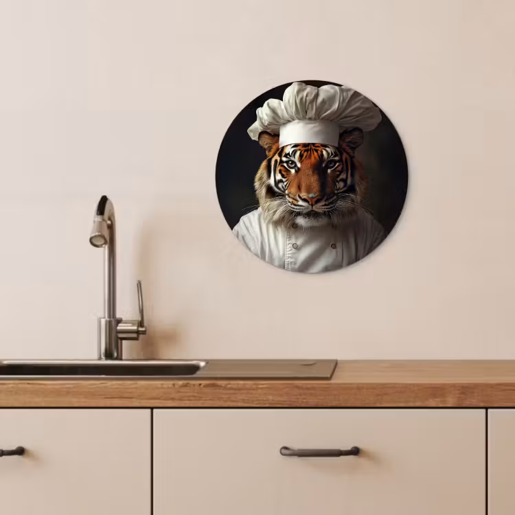 Quadro rotondo - Tiger - Abbigliamento da cuoco - Marrone — 1