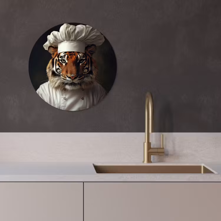 Quadro rotondo - Tiger - Abbigliamento da cuoco - Marrone — 4
