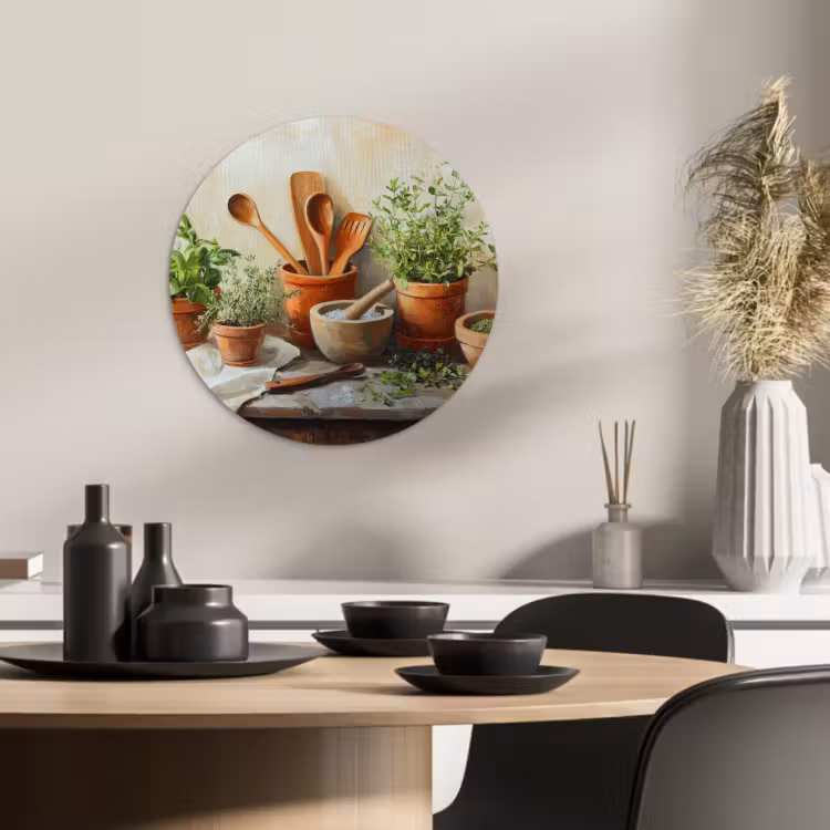 Quadro rotondo - Vasi - Erbe - Legno — 3