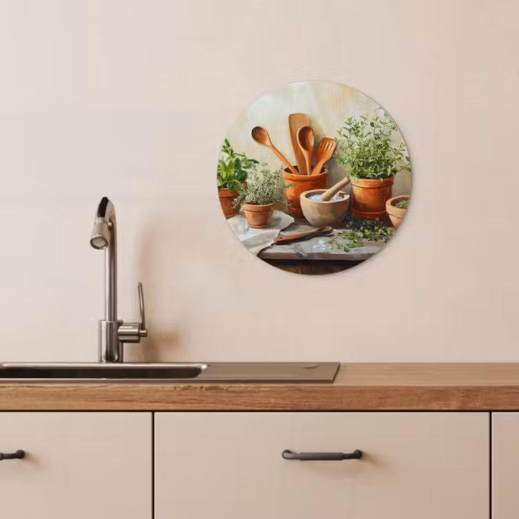 Quadro rotondo - Vasi - Erbe - Legno — 4