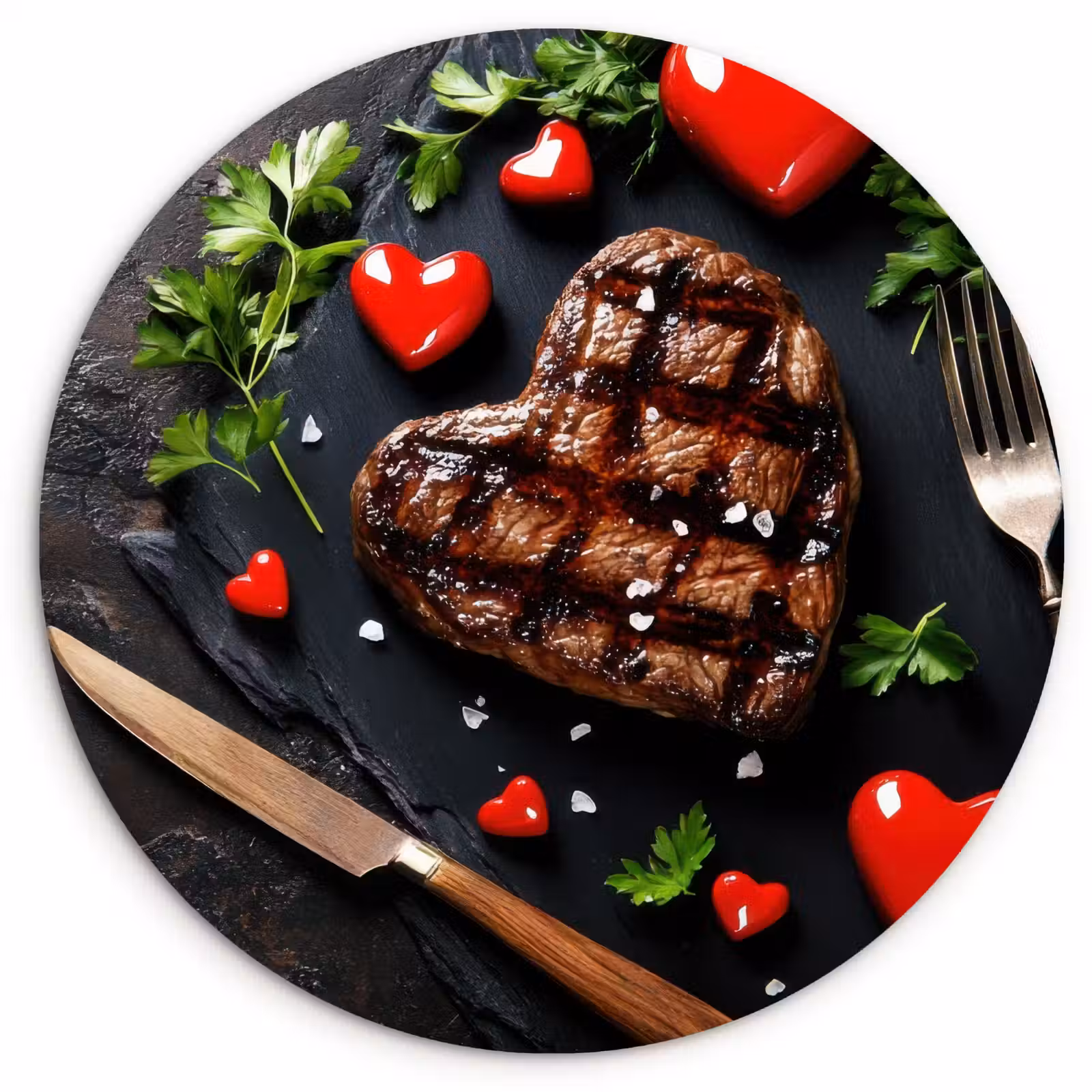 Quadro rotondo - Bistecca - Cuore - Posate — 1