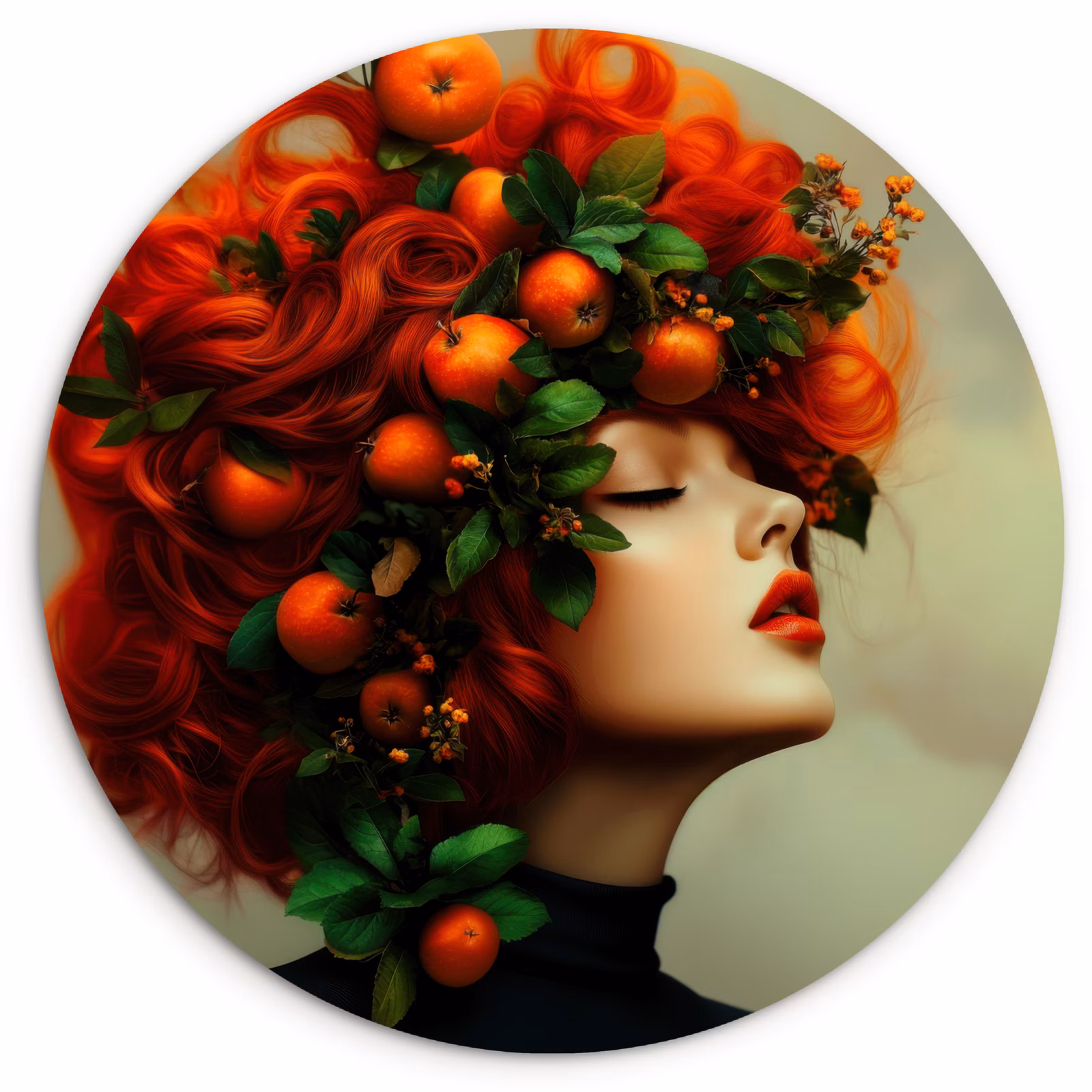 Quadro rotondo - Donna - Mele - Rosso - Foglie — 1
