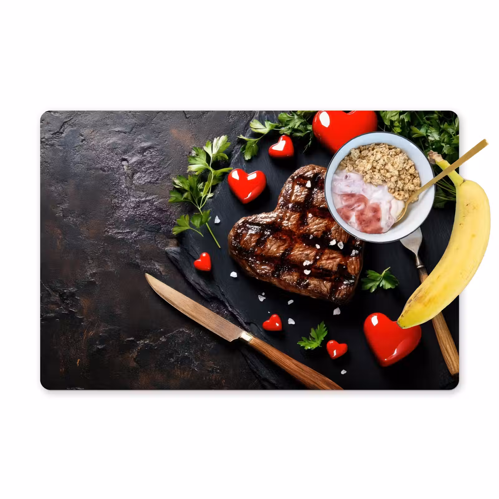 Tovaglietta in vinile - Bistecca - Cuore - Posate — 1