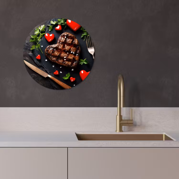 Quadro rotondo - Bistecca - Cuore - Posate — 2