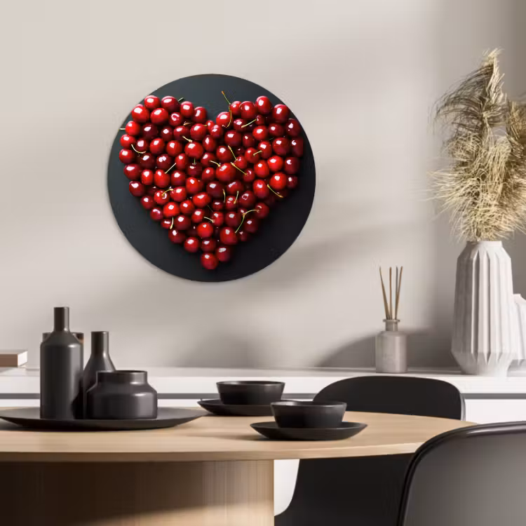 Quadro rotondo - Ciliegia - Cuore - Rosso - Nero — 3