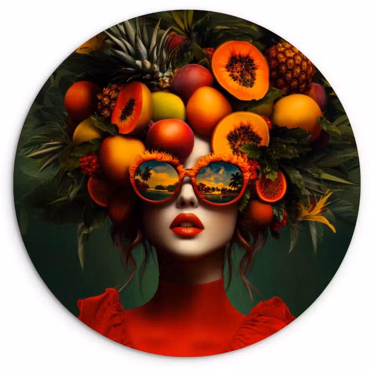 Quadro rotondo - Donna - Frutta - Papaya - Ananas — 1
