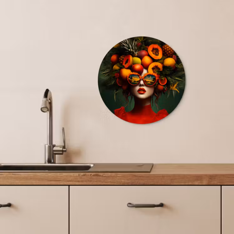 Quadro rotondo - Donna - Frutta - Papaya - Ananas — 3