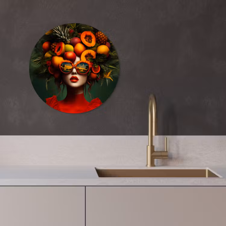 Quadro rotondo - Donna - Frutta - Papaya - Ananas — 4