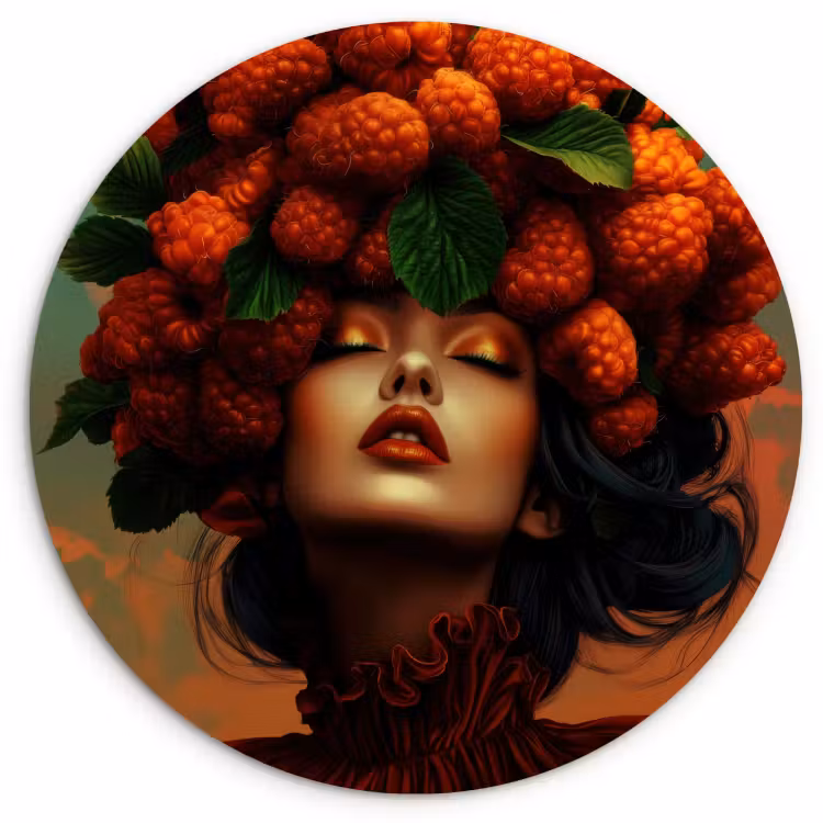 Quadro rotondo - Donna - Lamponi - Foglie — 1