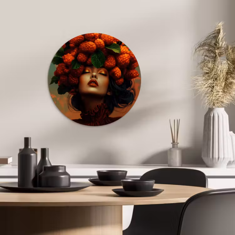 Quadro rotondo - Donna - Lamponi - Foglie — 2