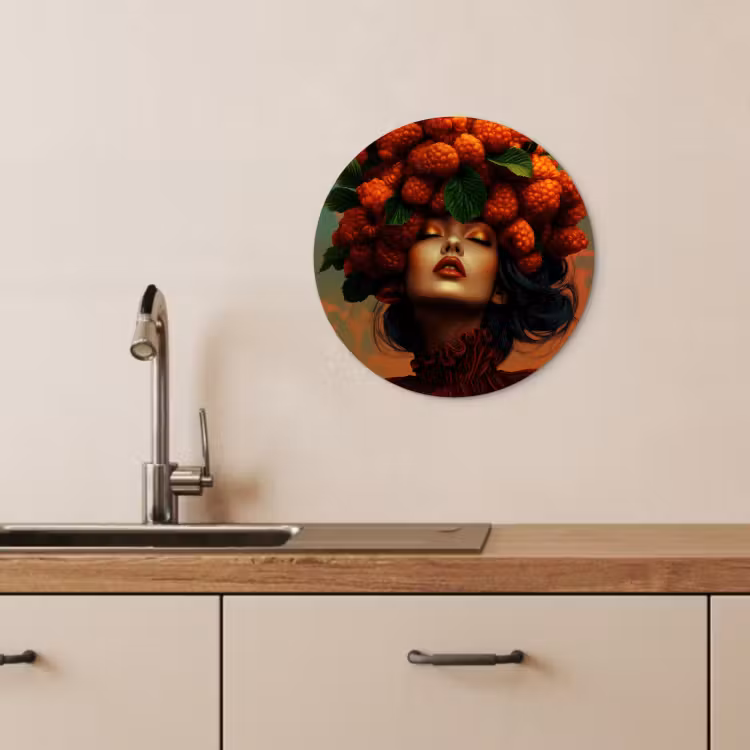 Quadro rotondo - Donna - Lamponi - Foglie — 4