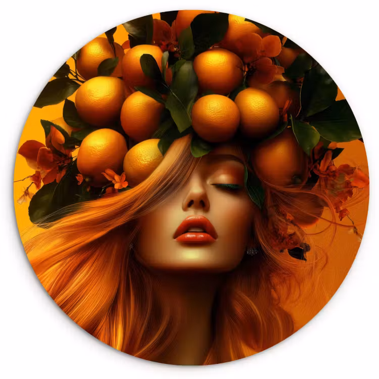 Quadro rotondo - Donna - Limoni - Fiore - Giallo — 1