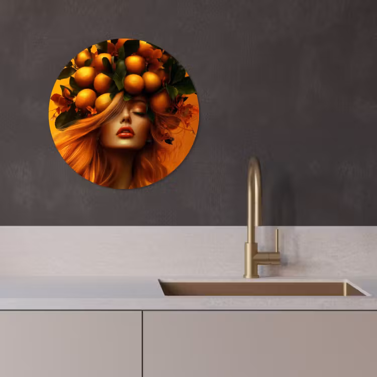 Quadro rotondo - Donna - Limoni - Fiore - Giallo — 2