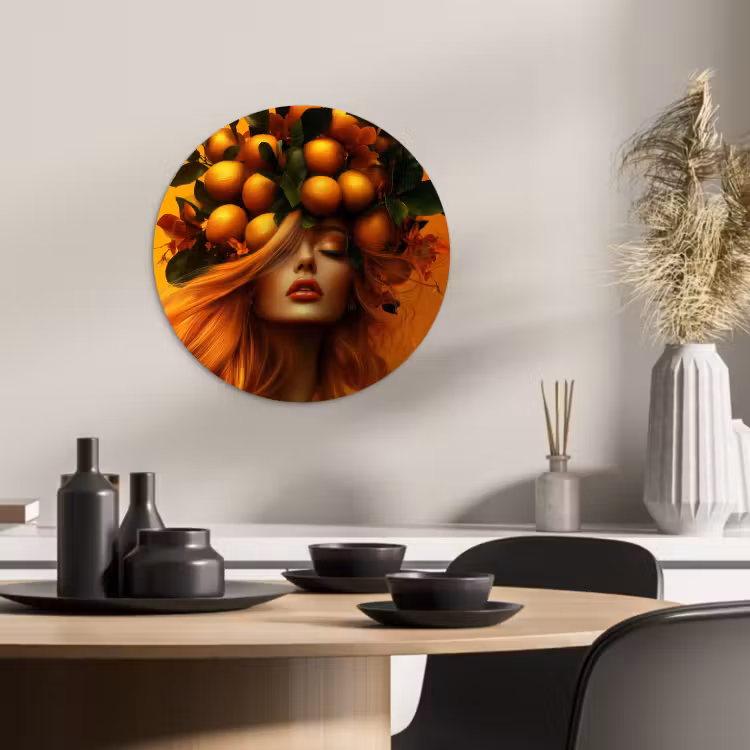 Quadro rotondo - Donna - Limoni - Fiore - Giallo — 3