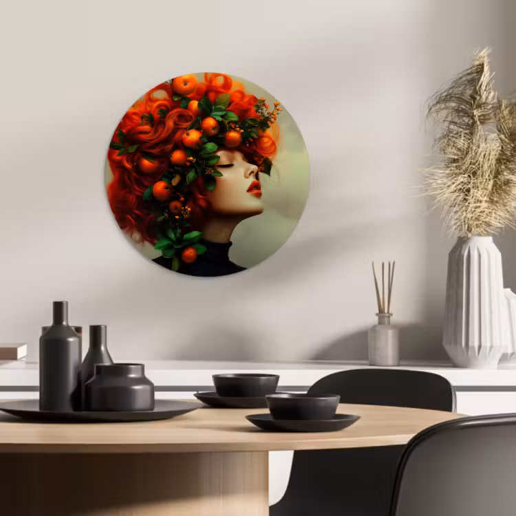 Quadro rotondo - Donna - Mele - Rosso - Foglie — 2