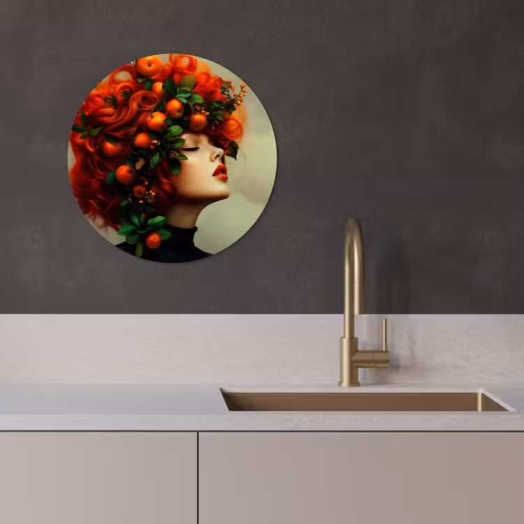 Quadro rotondo - Donna - Mele - Rosso - Foglie — 4