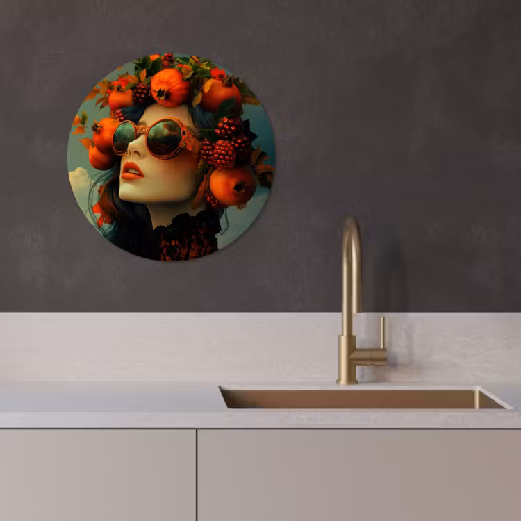 Quadro rotondo - Donna - Melograno - Autunno - Occhiali da sole — 2