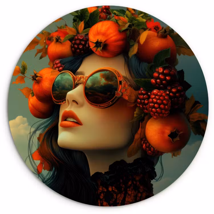 Quadro rotondo - Donna - Melograno - Autunno - Occhiali da sole — 3