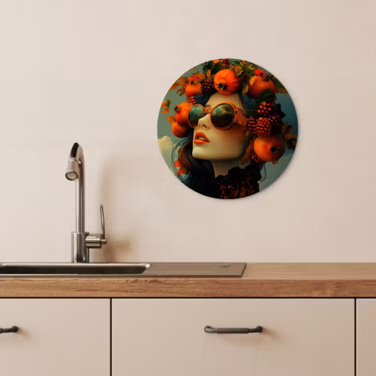 Quadro rotondo - Donna - Melograno - Autunno - Occhiali da sole — 4